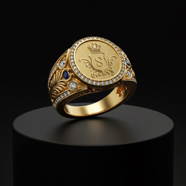 Family crest ring the imperium Crest this is a 925 silver gold plated ring a master piece of a design this ring is royal and luxurious. a fine luxury ring