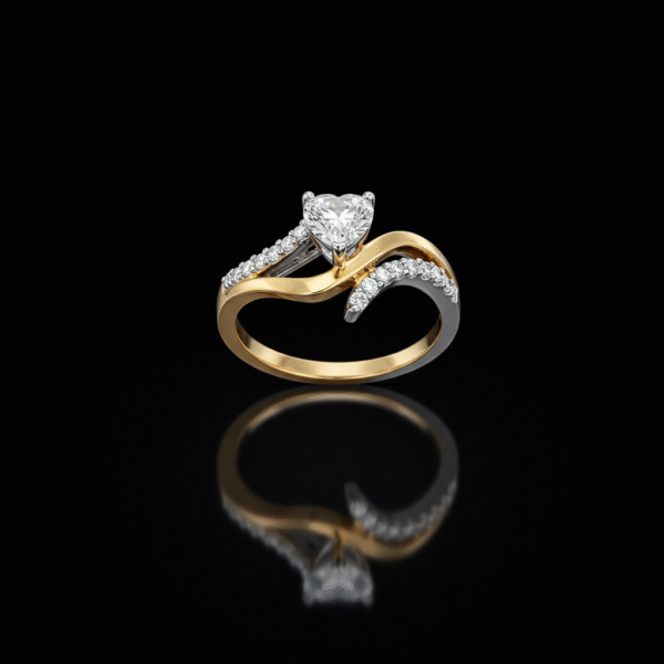 heart-shaped zircon ring, wave design engagement ring, dual-tone romantic ring