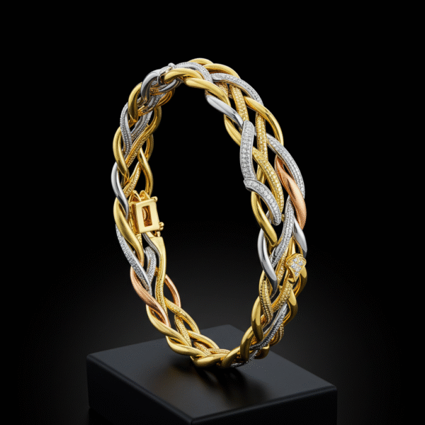 Triple tone bracelet, 925 Silver Bracelet, Gold and Rose Gold Plated Bracelet