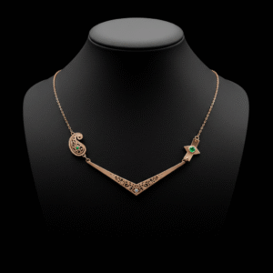 Paisley and Stars Necklace – 18K Rose Gold Plated 925 Silver | Green Gemstone Statement Pendant | Cultural Jewelry Modern Bridal Gift