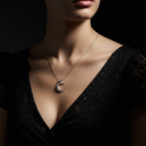 Astral allure the Moon shaped pendant, Sparkling zircon jewelry, Lunar necklace