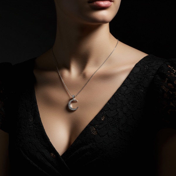 Astral allure the Moon shaped pendant, Sparkling zircon jewelry, Lunar necklace